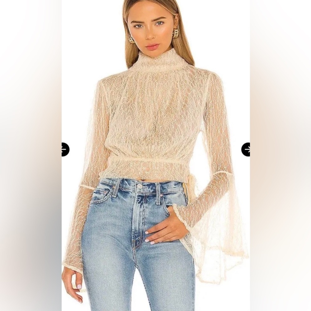 Free People Rule Breaker Lace Bell Sleeve Blouse - Ivory - Size Extra Small XS - Picture 6 of 16